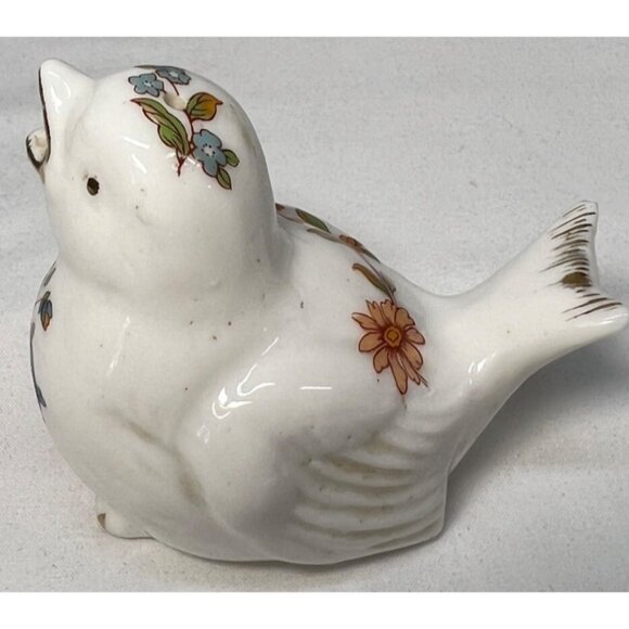 Vintage Hand-Painted Porcelain Bird Figurine With Floral Design White - Picture 3 of 5